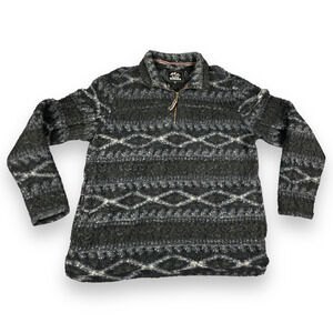 Alpine Sherpa Sweater Adult LARGE Blue Black Aztec Print Quarter Zip Pullover
